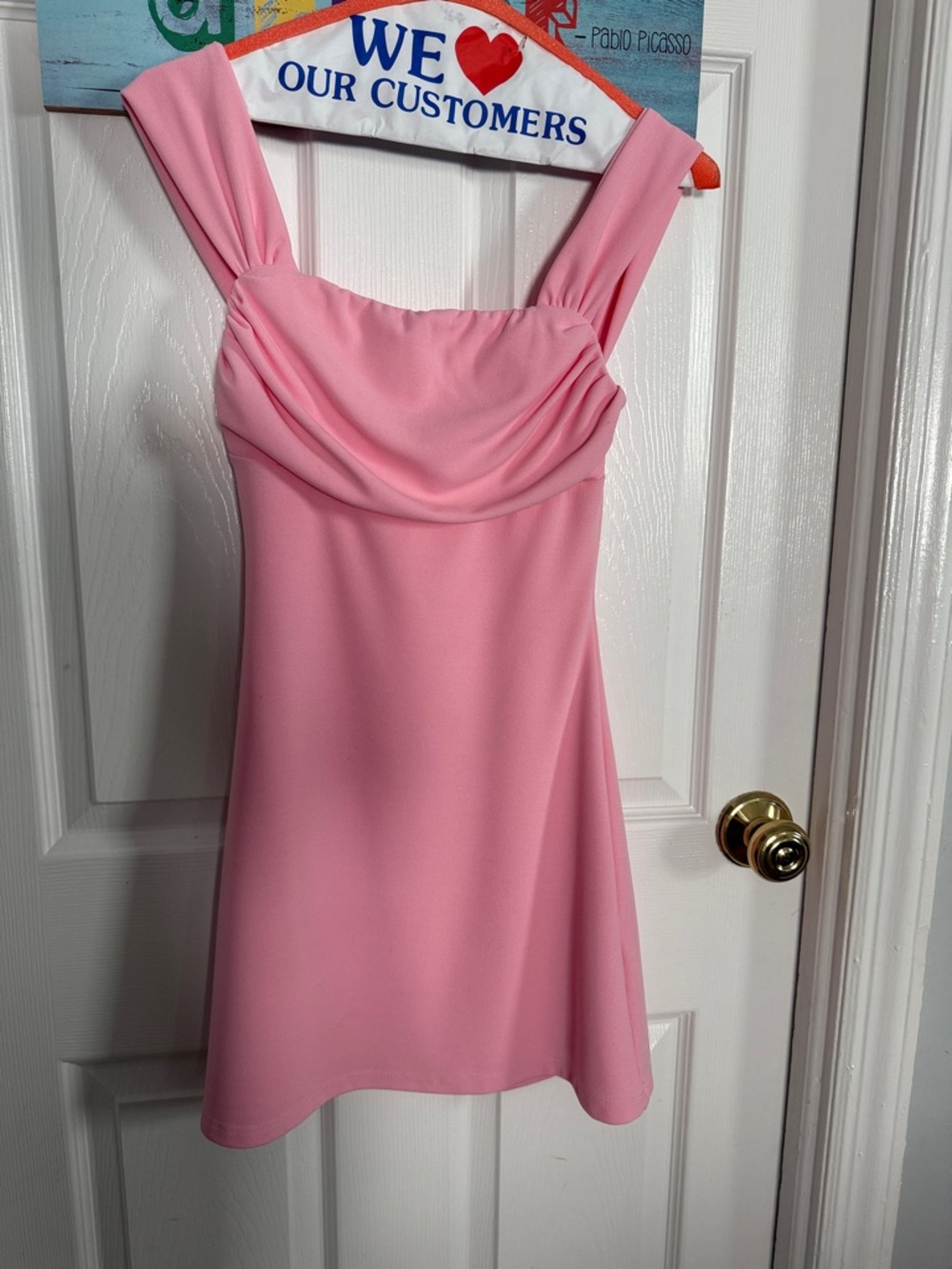Beginning Boutique Pink Draped Neck Mini Dress